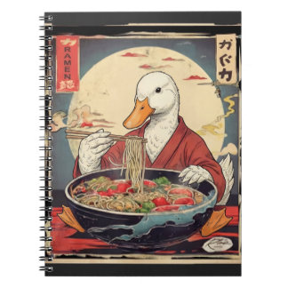 Caderno Espiral Arte Japonês Pato Comendo Ramen Ukiyo para estudan