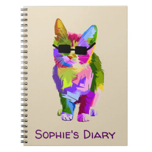 Caderno Espiral Arte legal do gato do gatinho do gato do pop art