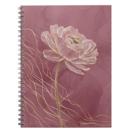 Caderno Espiral Arte Linear Floral Dourado Rosa Empoeirado Elegant