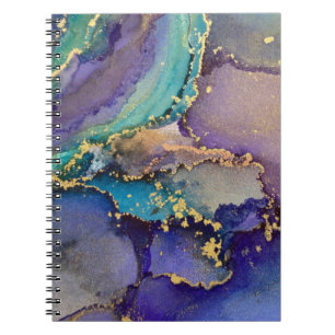 Caderno Espiral Arte Líquido Abstrato Mármore Dourado Colorido