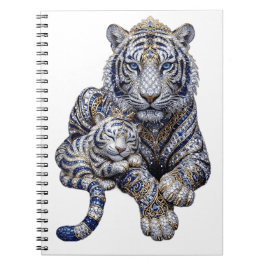 Caderno Espiral Arte Majestosa do Tigre Branco Realeza Joalheria