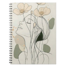Caderno Espiral Arte Minimalista de Mulher com Flores em Linhas