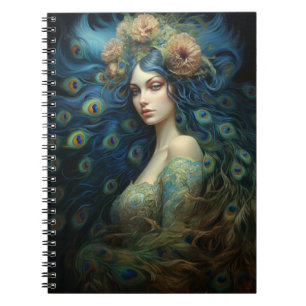 Caderno Espiral Arte Moderna com Penas de Mulher e Pavão