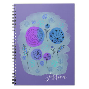 Caderno Espiral Arte Moderna de Flor Abstrato Personalizada