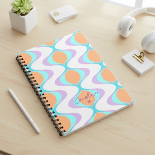 Caderno Espiral Arte Moderna Personalizada de Ondas Pastel