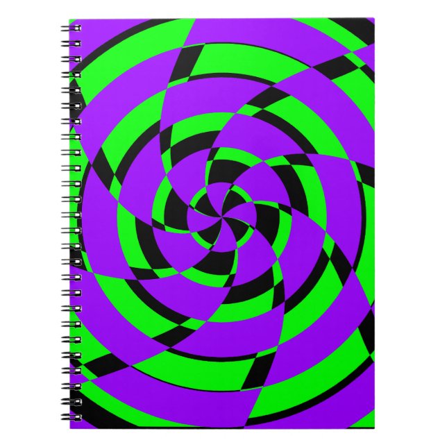 Caderno Espiral Arte Moderna Redemoinho Psicodélico Roxo Verde (Frente)