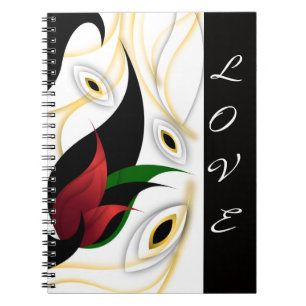 Caderno Espiral Arte Ornamental Abstrata Preta, Dourada, Vermelha