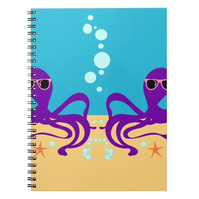 Caderno Espiral Arte Padrão do Cartoon Groovy Octopus Fun (Frente)