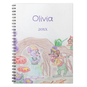 Caderno Espiral Arte personalizada para crianças, dois ratinhos fo