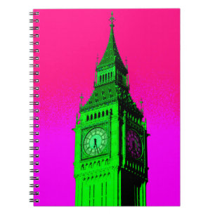 Caderno Espiral Arte Pop Big Ben Londres Viagem Rosa Verde
