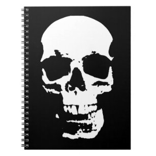Caderno Espiral Arte Pop Crânio Preto e Branco Estiloso Legal
