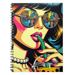 Caderno Espiral Arte Pop Livro de Quadrinhos Mulher Bonita Bebendo