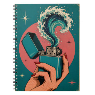 Caderno Espiral Arte Pop Surrealista Retro Isqueiro com Onda do Oc
