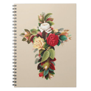 Caderno Espiral Arte Religiosa Cruz Botânica Antiga de Rosas