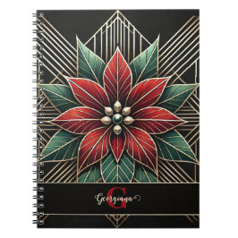 Caderno Espiral Arte Retro Personalizada Deco Poinsettia