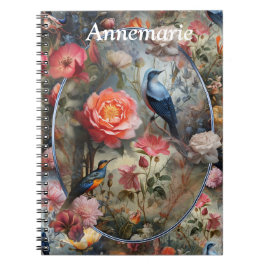 Caderno Espiral Arte Surrealista com Flores e Aves