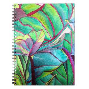 Caderno Espiral Arte tropical azul da folha da folha de Havaí