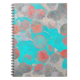Caderno Espiral Arte vermelha azul do padrão floral/floral românti