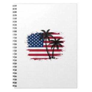 Caderno Espiral Arte vetorial de palmeira bandeira americana patri