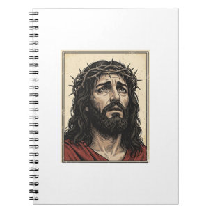 Caderno Espiral Arte Vetorial de Retrato Religioso da Coroa de Esp