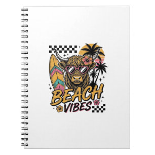 Caderno Espiral Arte Vetorial de Verão de Vaca das Terras Altas co