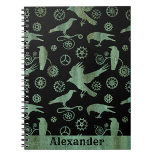 Caderno Espiral Artes e Cortes de Bronze de Verdigris Steampunk