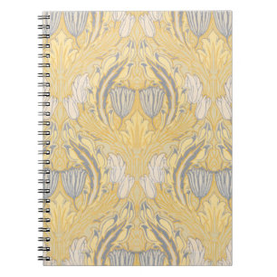 Caderno Espiral Artes e Ofícios Walter Crane Tulipas Azuis e Branc