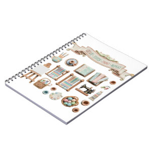 Caderno Espiral Artes fofas, artesanato e elementos de costura Cli