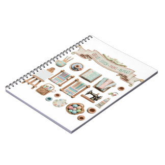 Caderno Espiral Artes fofas, artesanato e elementos de costura Cli