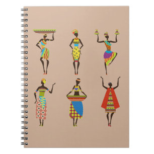 Caderno Espiral Artes tribais africanas senhoras coloridas da moda