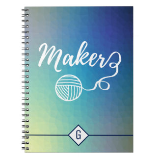 Caderno Espiral Artesanatos-Criadores Gradiente Azul Monograma Geo