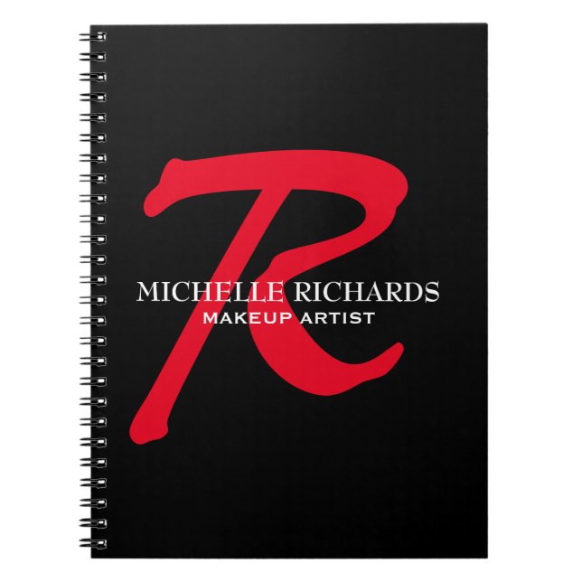 Caderno Espiral Artista da Maquiagem Vermelha e Preta do Monograma (Frente)