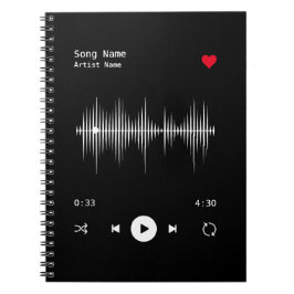 Caderno Espiral Artista e Música do Player Personalizado