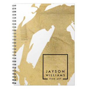 Caderno Espiral Artista Moderno Abstrato Faux Dourado Brushstrokes