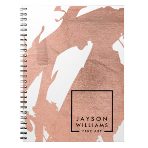 Caderno Espiral Artista Moderno Abstrato Faux Rosa de Brushstrokes