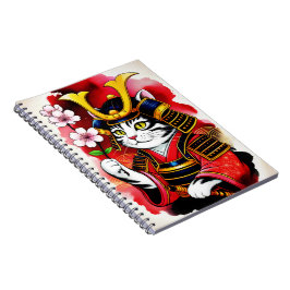Caderno Espiral Artistic Samurai Cat Cherry For Journaling & Write
