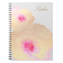 Caderno Espiral Artística Dourada Floral Watercolor Art Personaliz