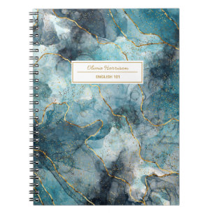 Caderno Espiral Artsy Abstrato Ink Dourado Nome e Assunto da Largu