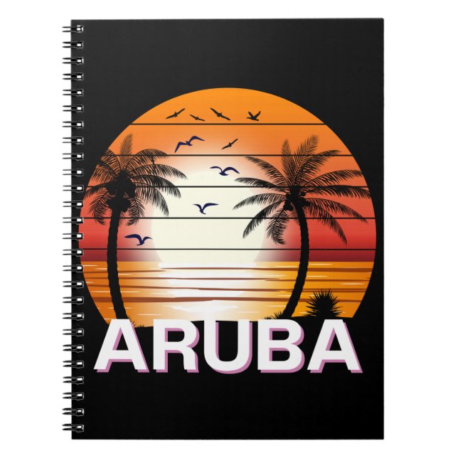 Caderno Espiral Aruba Vintage Palm Trees Summer Beach (Frente)