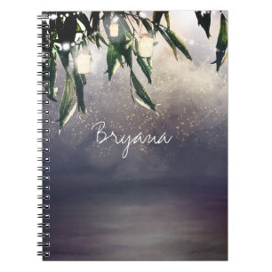 Caderno Espiral Árvore Chorona & Luzes de Pote de Pedra Elegantes
