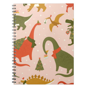 Caderno Espiral Árvore da Festa de Natal Dino Rex. Dinossauro em