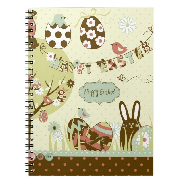 Caderno Espiral Árvore da páscoa e um Clothesline com letras (Frente)