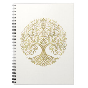 Caderno Espiral Árvore da Vida Creme e Casamento Celta Dourado