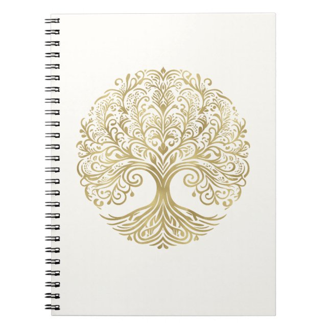 Caderno Espiral Árvore da Vida Creme e Casamento Celta Dourado (Frente)