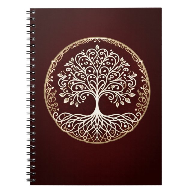 Caderno Espiral Árvore da Vida Rústica Vermelho Escuro Celta (Frente)