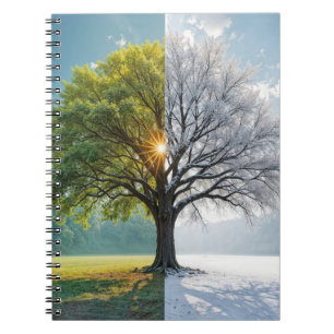 Caderno Espiral Árvore De Carvalho Em Duas Estações