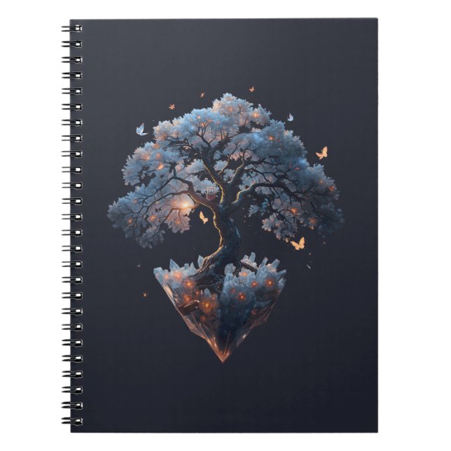 Caderno Espiral Árvore de Cristal Celestial – Arte Fantástica da N (Frente)