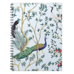 Caderno Espiral Árvore de fruta de romã de jardim de videira, ave