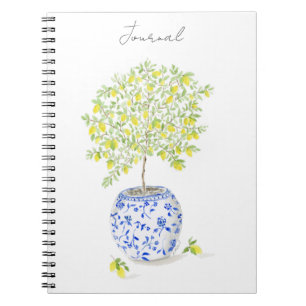 Caderno Espiral Árvore de Limão em Vaso de Chinoiserie Aquarela