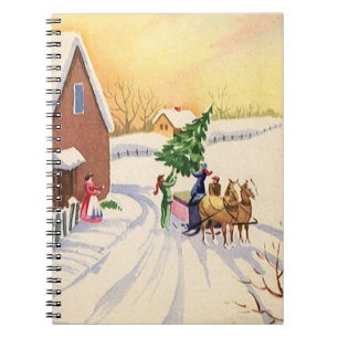 Caderno Espiral Árvore de Natal Antiga em uma Estrada de Inverno N